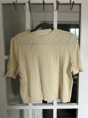 Frank & Oak Cream Short-Sleeve Knit Sweater